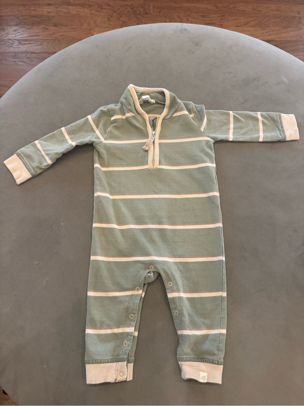 Burt's Bees Baby Sage Green and Cream Striped One-Piece